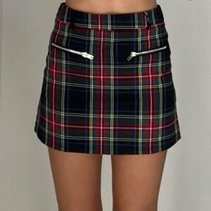 LF Plaid Red Green Navy Zipper Mini Skirt